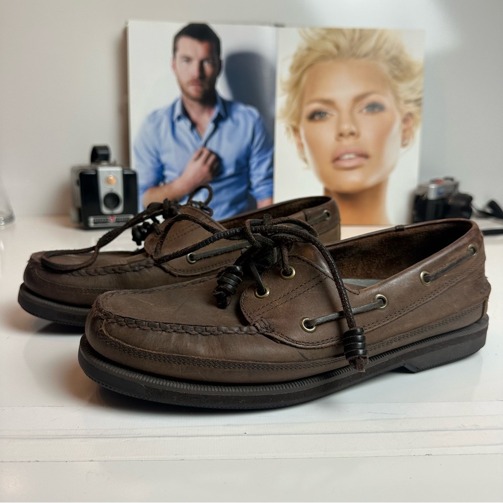 Bass Dark Brown Leather Boat Shoes | Coastal Prep Ivy Deck Shoes Men’s 9